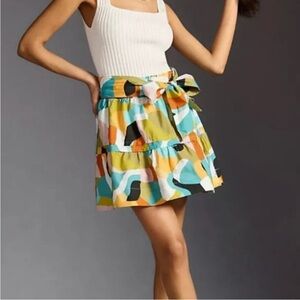 Anthropologie Somerset Blue and Yellow Mini Skirt